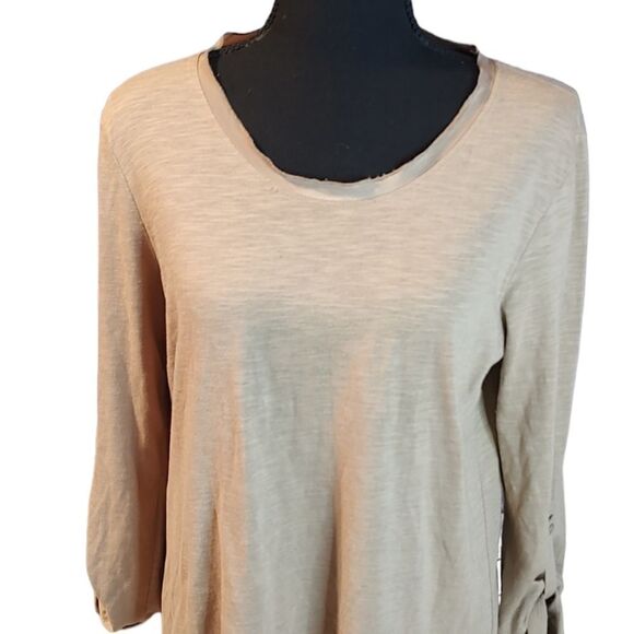 Retro-ology Beige Long Sleeve Top with Chiffon Back Medium - Picture 2 of 6